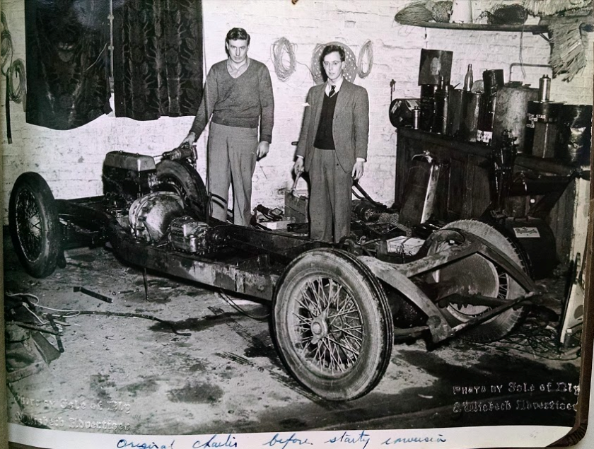 Brian, and friend with Firefly chassis in 1951. Note ‘mechanics’ clothes!!
